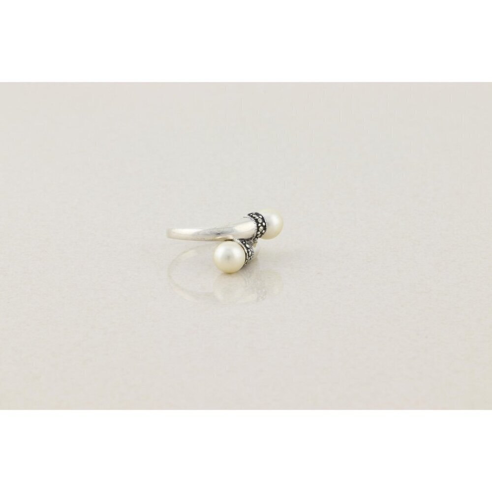 Sterling Silver Pearl and Marcasite Bypass Ring Size 6 3/4 - Picture 3 of 7